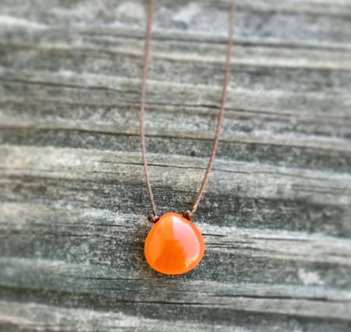 Carnelian Smooth Teardrop Cord Necklace