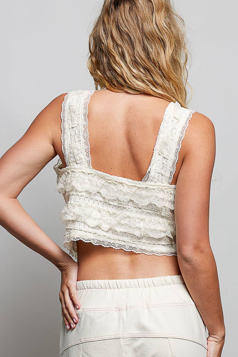 V-neck Sleeveless Cropped Woven Lace Top