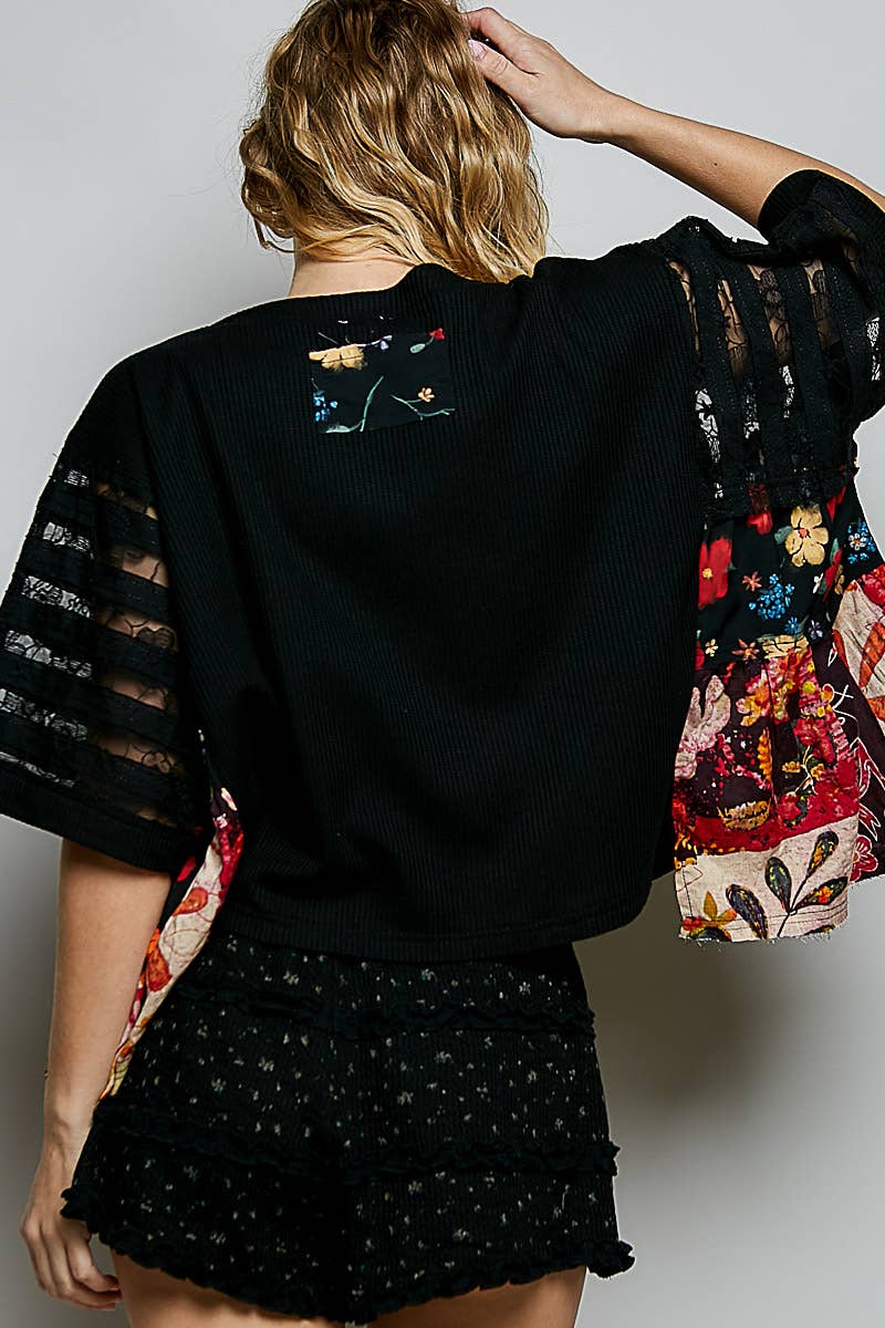 Boho Side Ruffle Detail Floral Embroidery Thermal Top