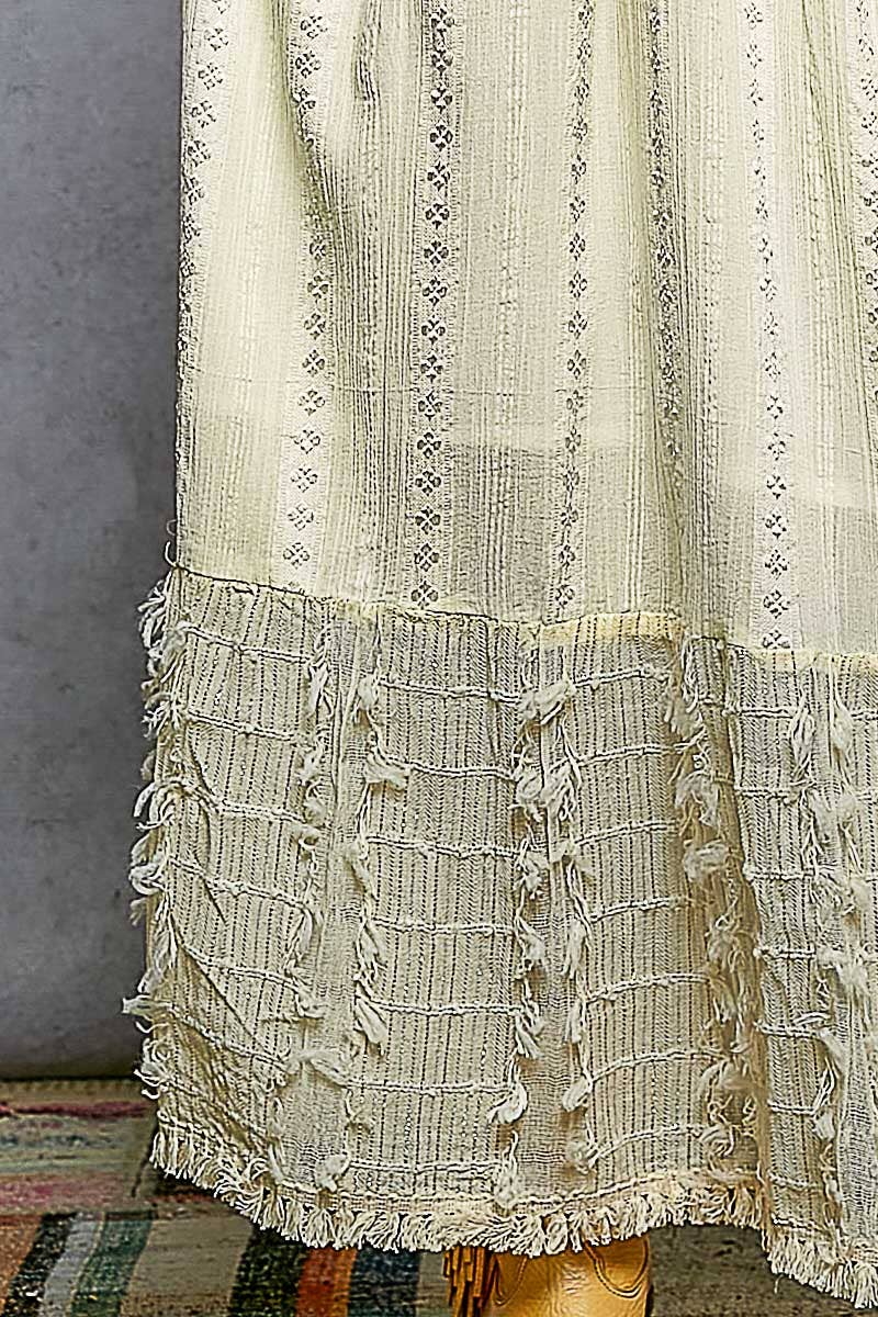 V-neck Metal Button Down Textured Linen Solid Maxi Dress