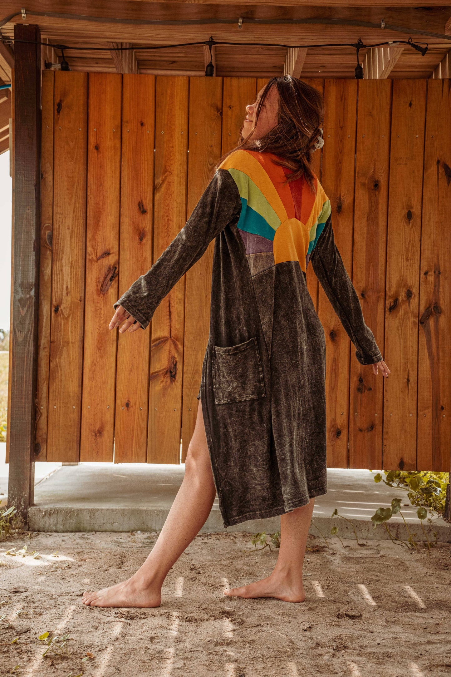 Sun Ray Cardigan, Cotton Earthy Hippie Boho Style Duster: Black / Large