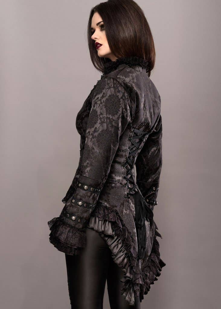 Black Steampunk Tail Jacket Goth Tailcoat Burlesque   : Small -4XL