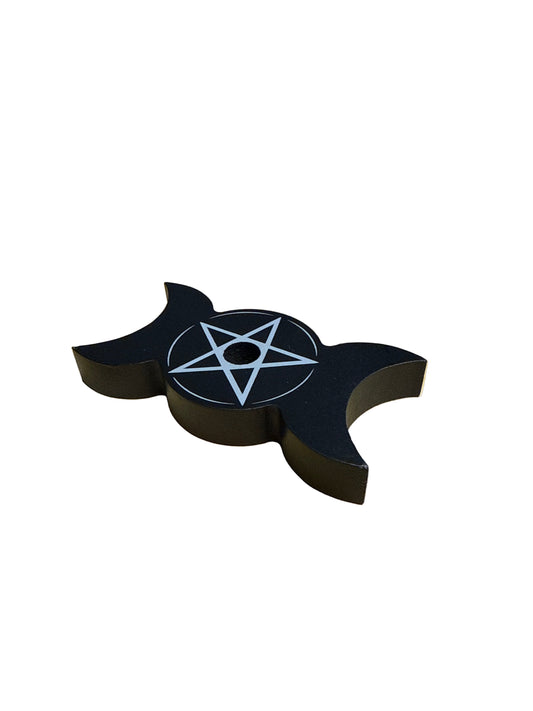 Triple Moon Pentacle Ritual Candle & Incense Holder