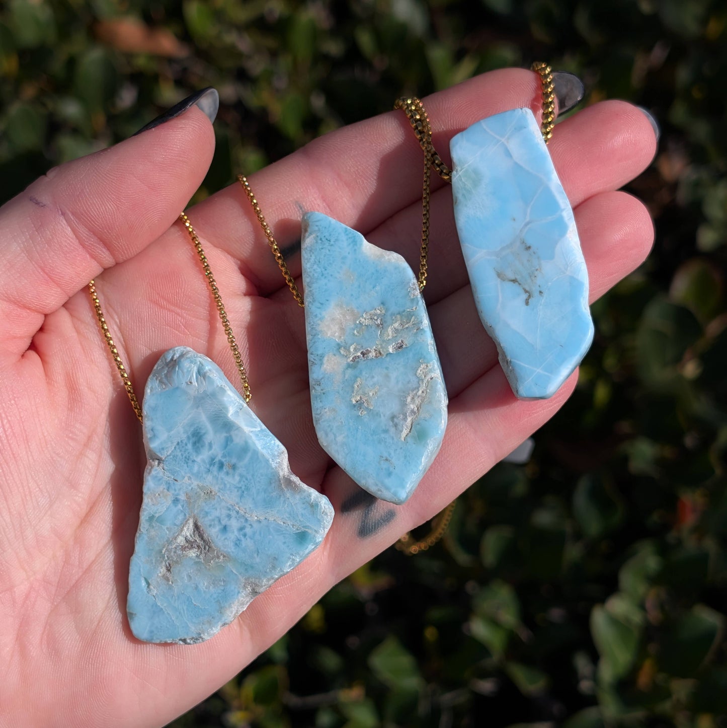 Larimar Specimen Necklaces - 24k Gold Plated Steel