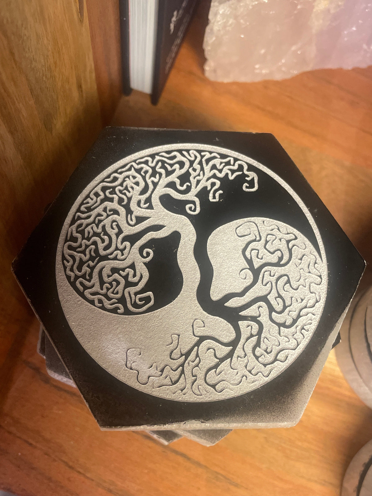 Selenite Yin Yang Tree of Life Pad