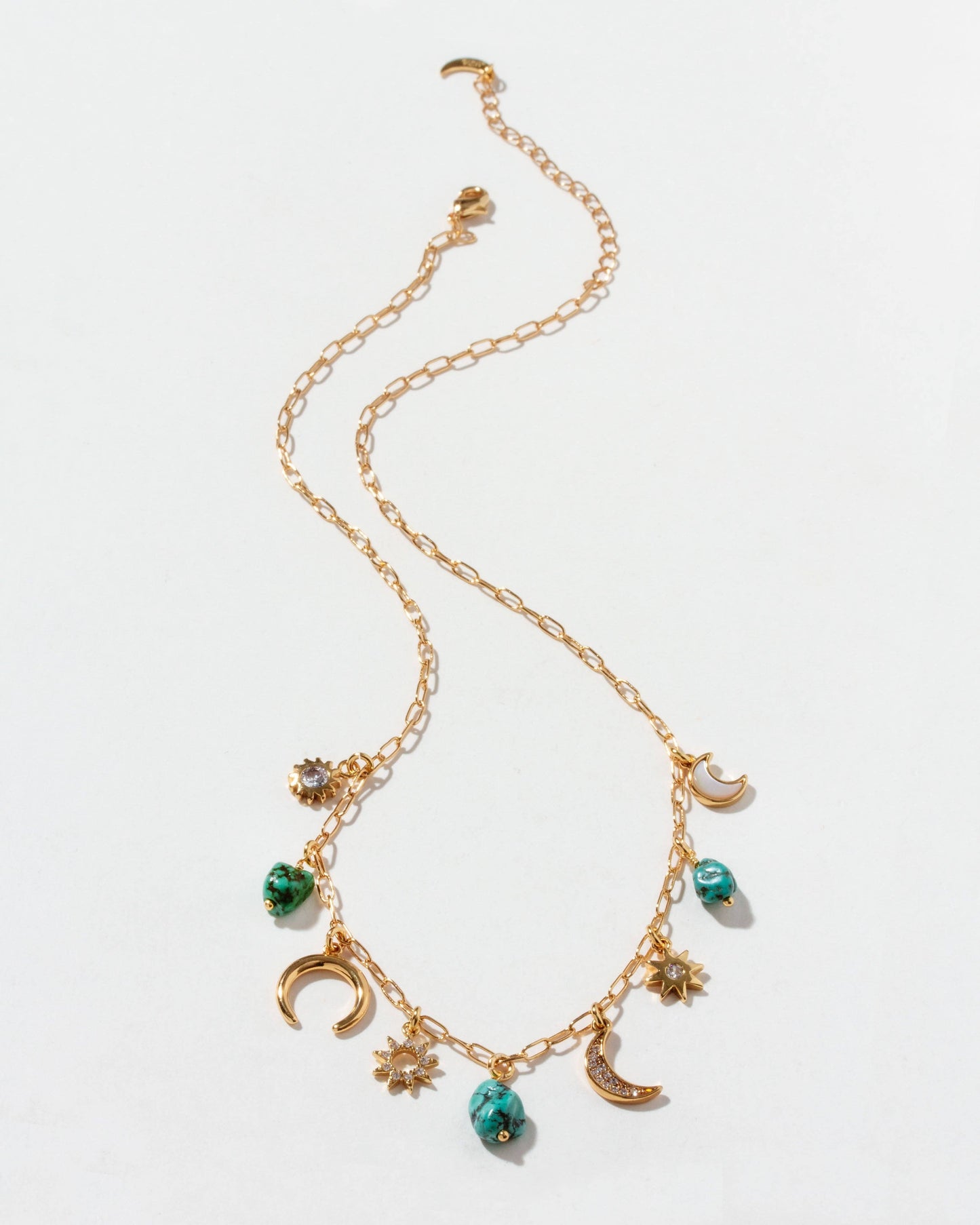 Desert Moon Turquoise Charm Necklace - Gold