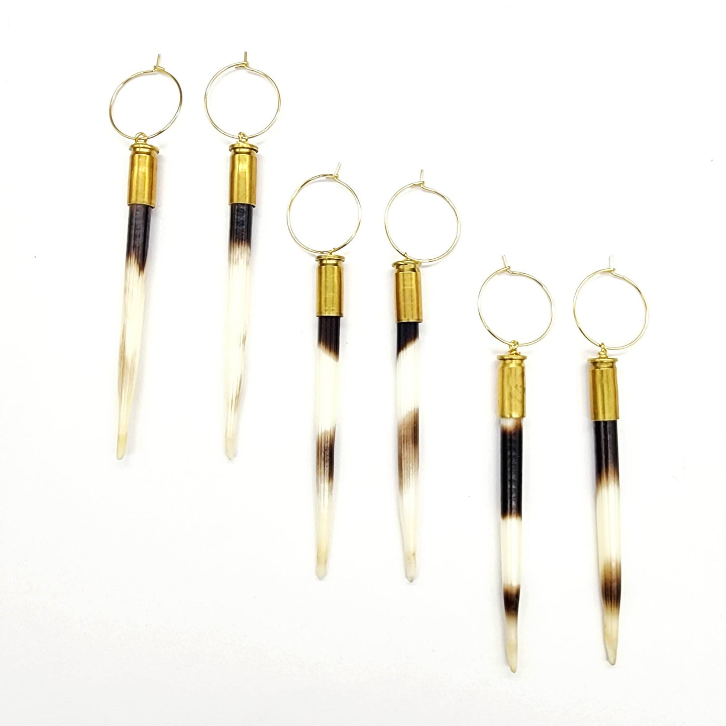 Spent Brass Bullet Casing & Porcupine Quill Earrings