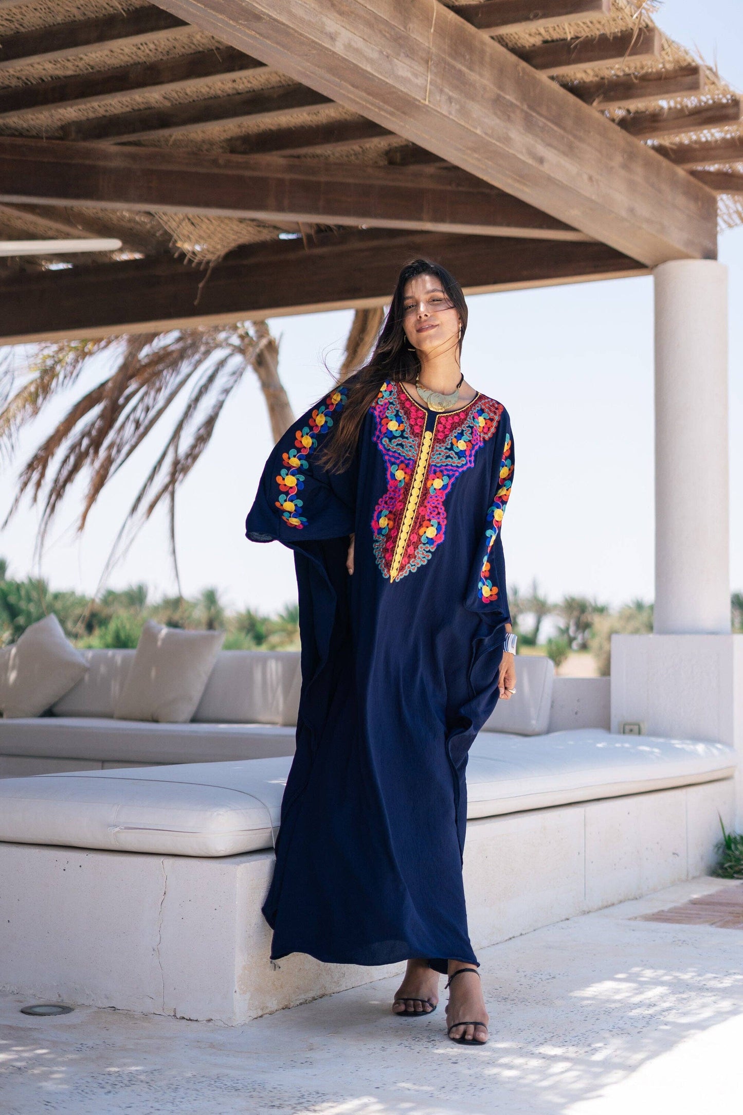 Boho Navy blue embroidered kaftan for women, caftan, women's kaftan, free size Kaftan, Summer Kaftan, Caftans for women