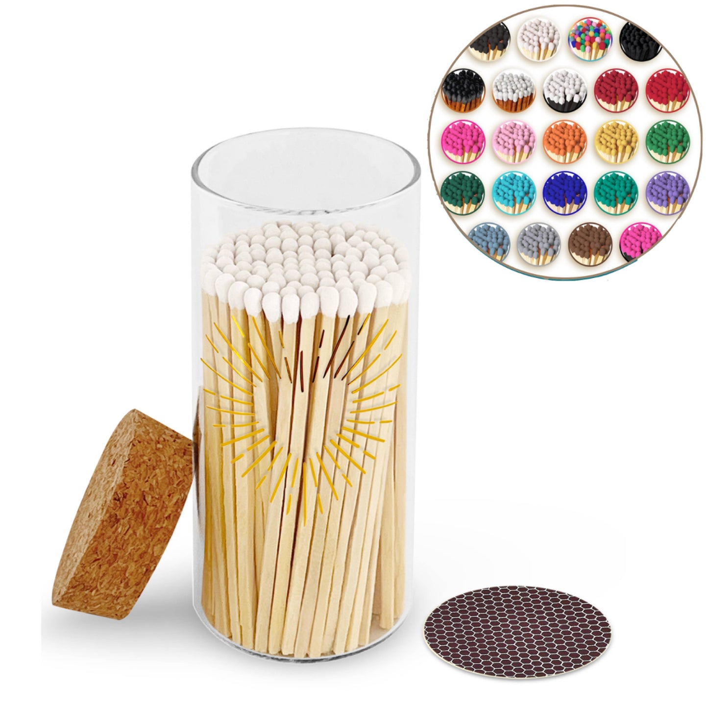 Gold Print with 4" Matches & Lg Cork Top Jar