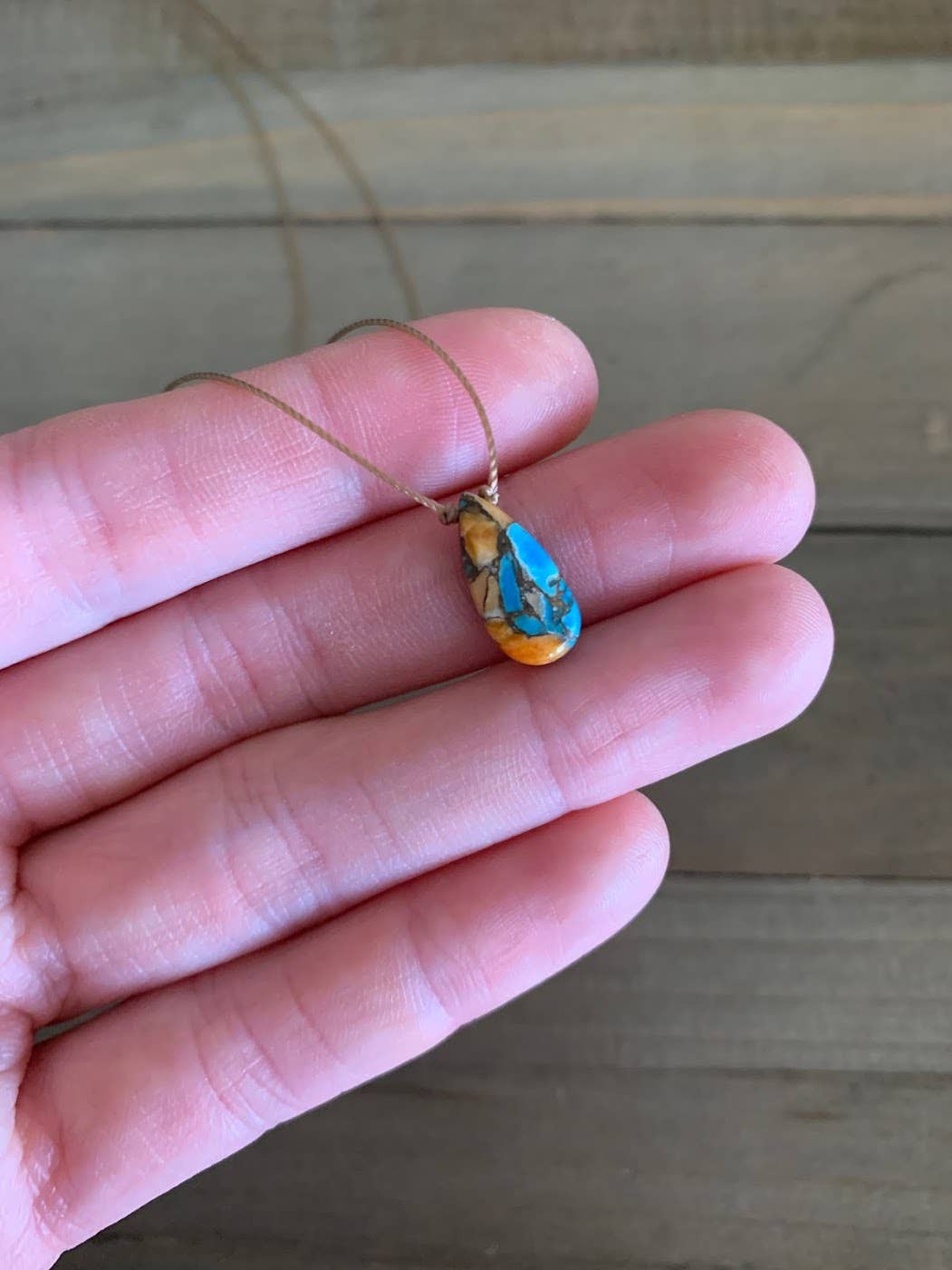 Copper Oyster Turquoise Teardrop or Cushion Necklace: 16," 18." or 20"