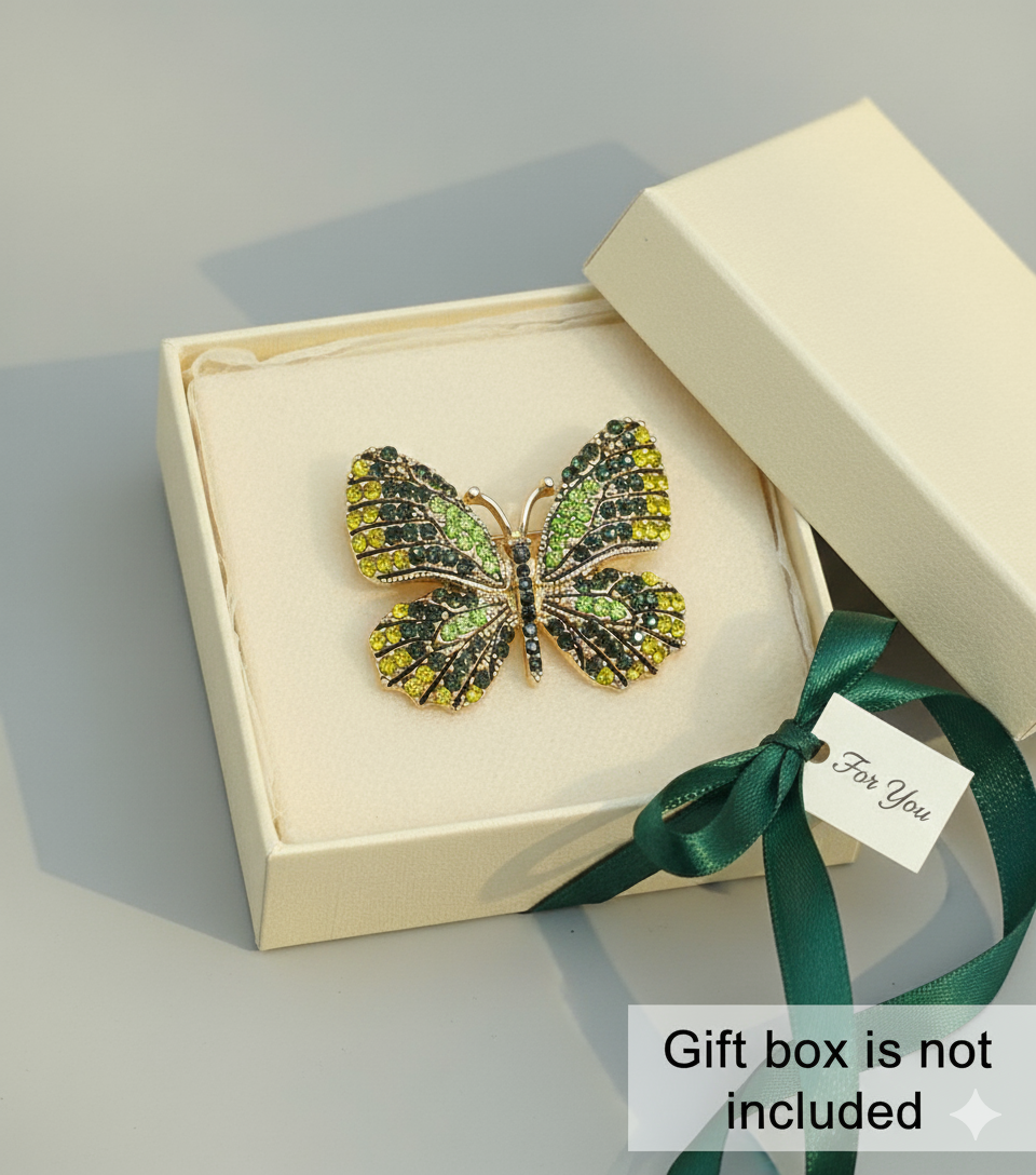 Green & Yellow Butterfly Brooch – Elegant Rhinestone Pin