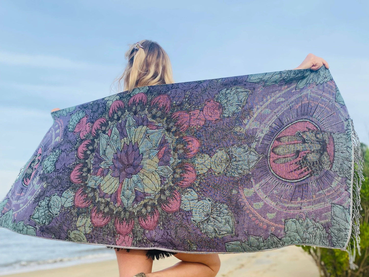 Pashminas- various designs – Double Ply Reversible Festival Fashion, Hand-Drawn Design by Melanie & Justin, Vibrant & 8” x 71”