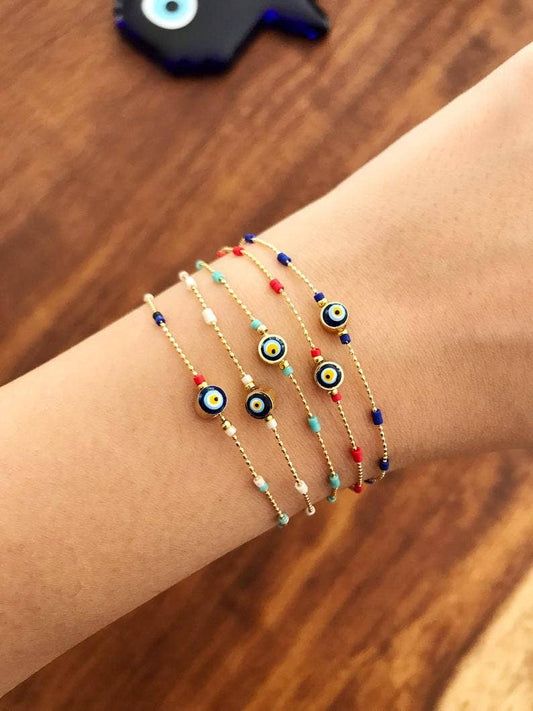 Evil Eye Chain Bracelet, Seed Beads Bracelet, Evil Eye Jewelry