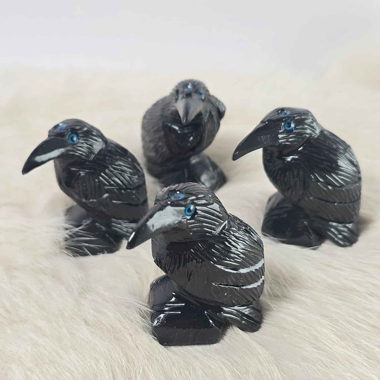 3 Eyed Onyx Ravens ~ Crystal Animal Carvings ~ Minerals