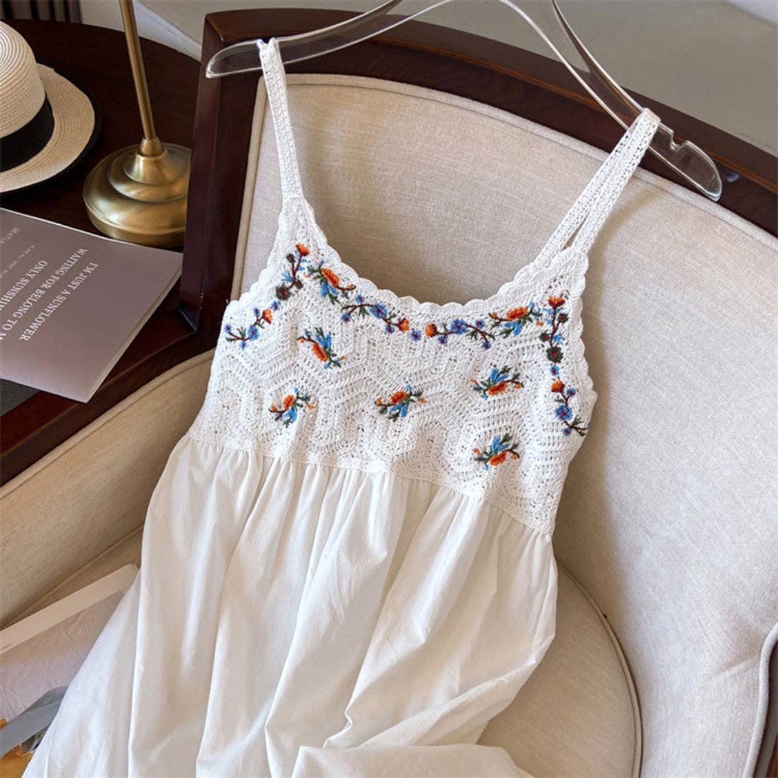 Crosa - Bohemian Style Midi Dress: WHITE / AVERAGE