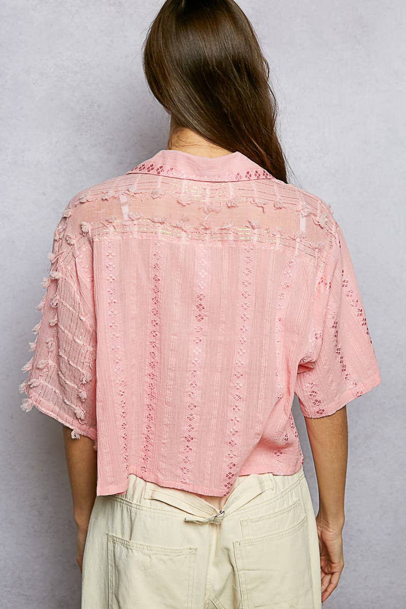 Boho Woven Texture Fringe Shell Beads Short Shirt Top