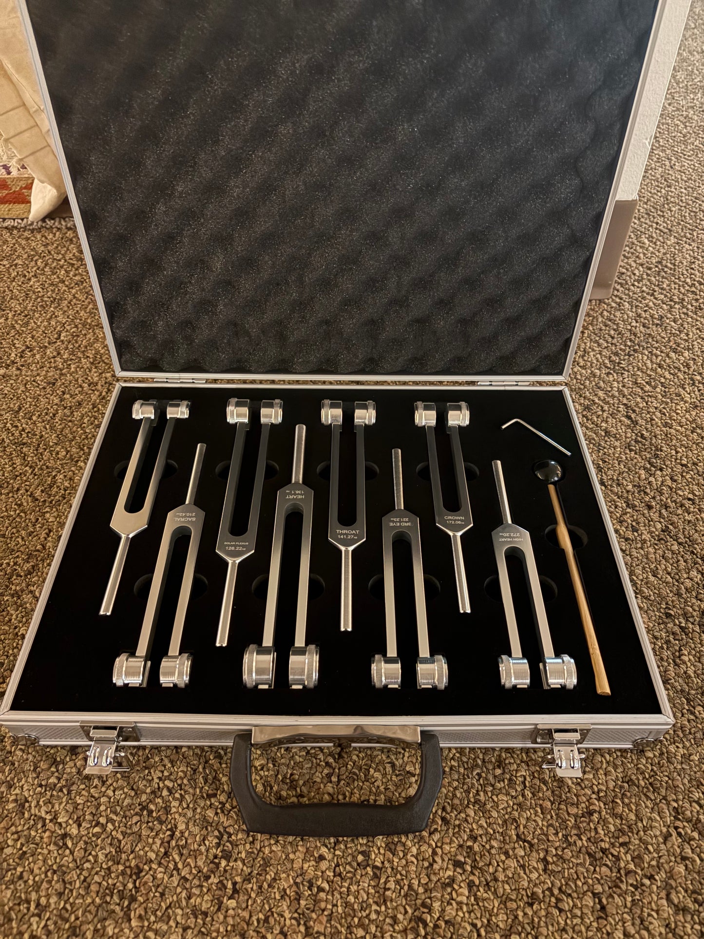 Set of Silver Tuning Forks in Case