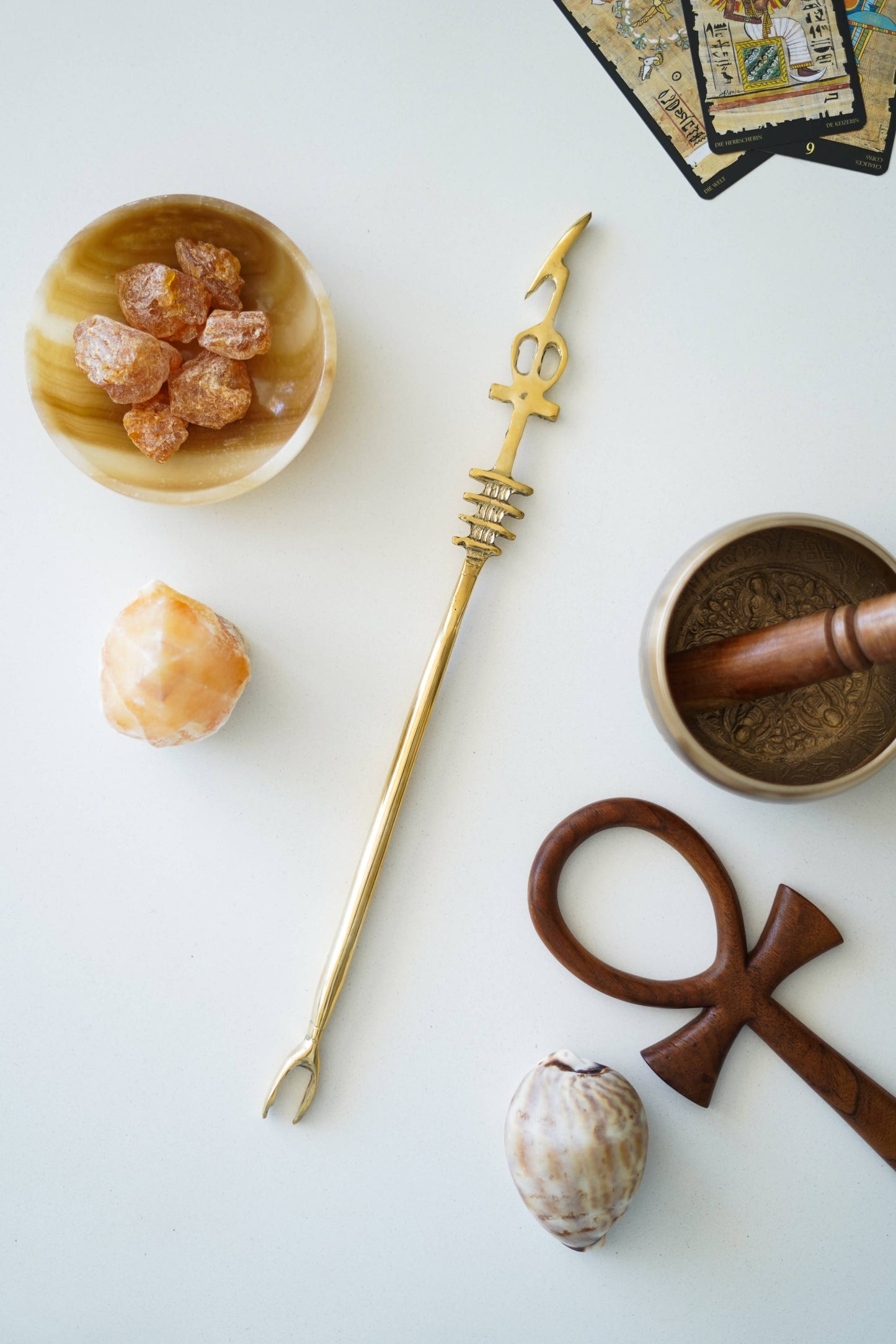 Uas Scepter with Djed and Ankh Brass