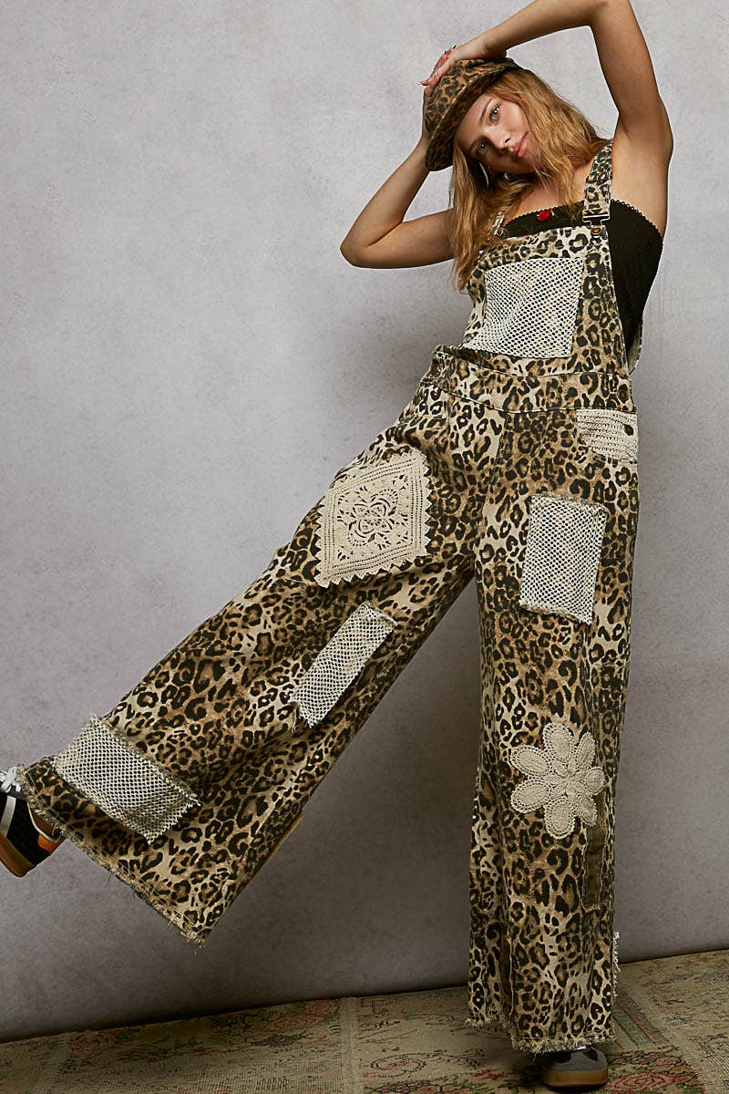Crochet Contrast Patch Detail Chest Pocket Woven Overalls