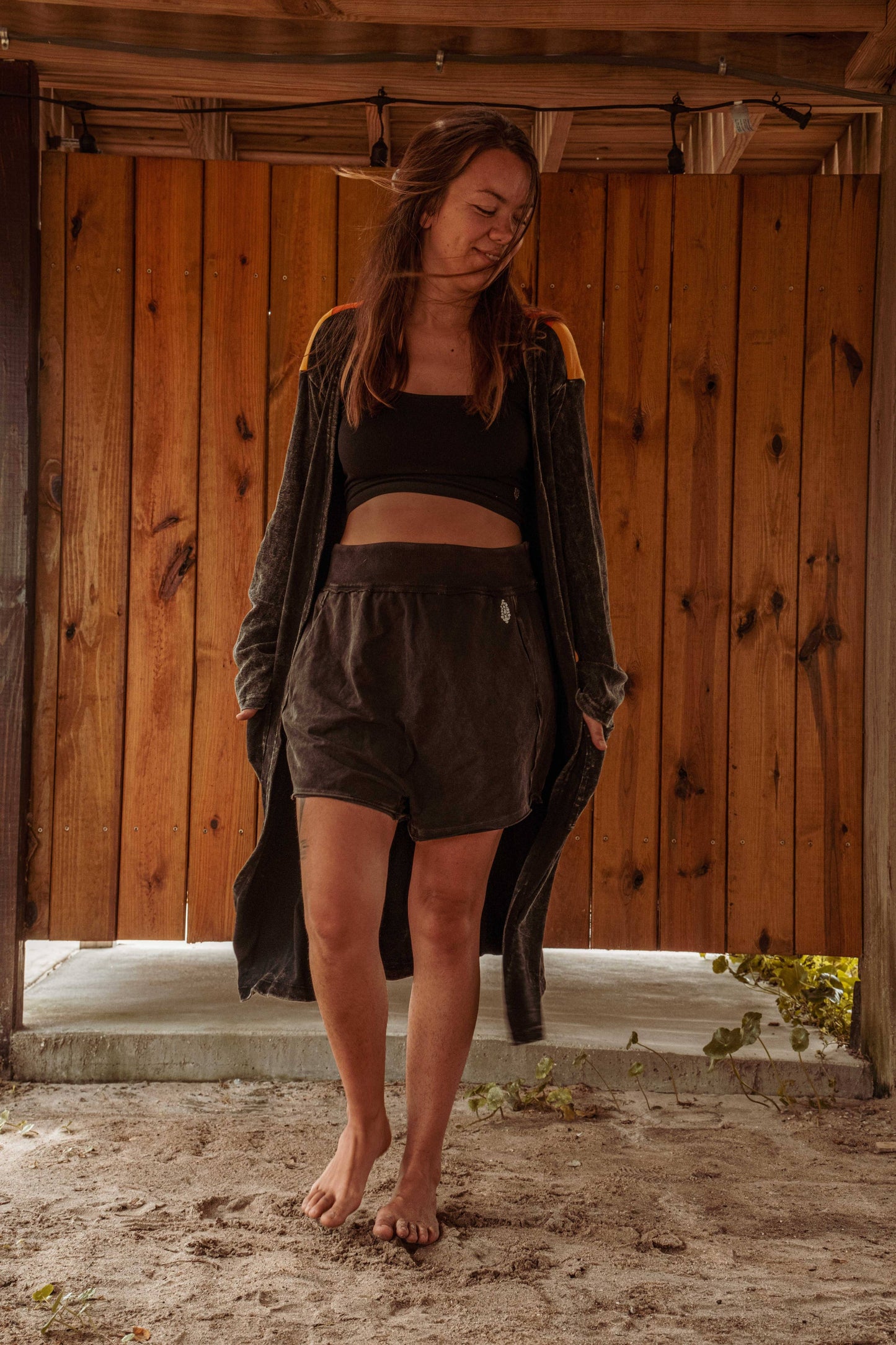 Sun Ray Cardigan, Cotton Earthy Hippie Boho Style Duster: Black / Medium