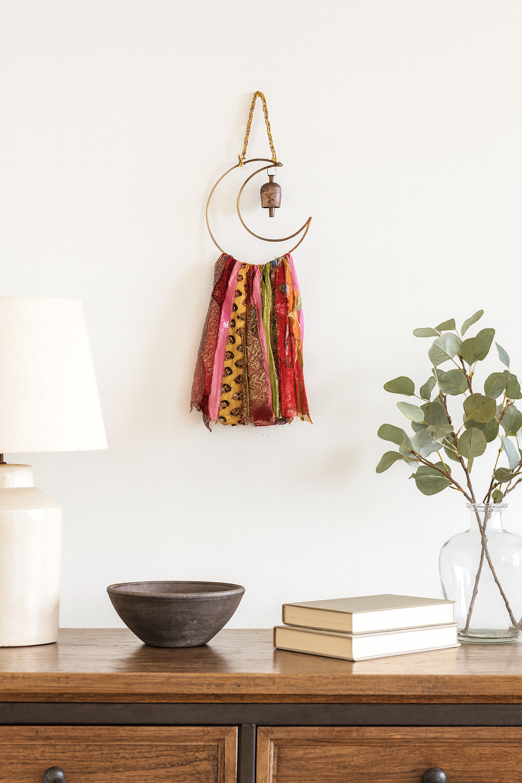 Swapna Rainbow Bell Wind Chime Upcycled Sari - Handmade
