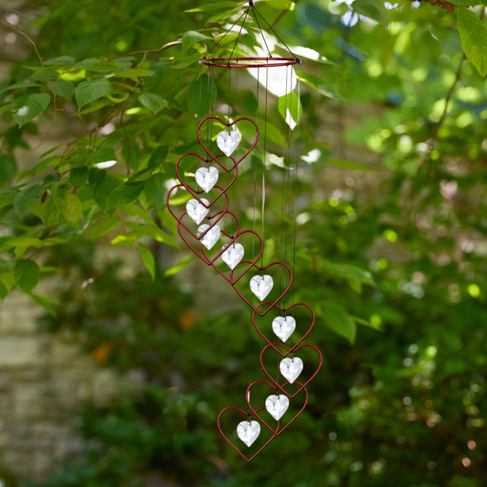 Red Crystal Heart Spiral Suncatcher Wind Chime - 36"
