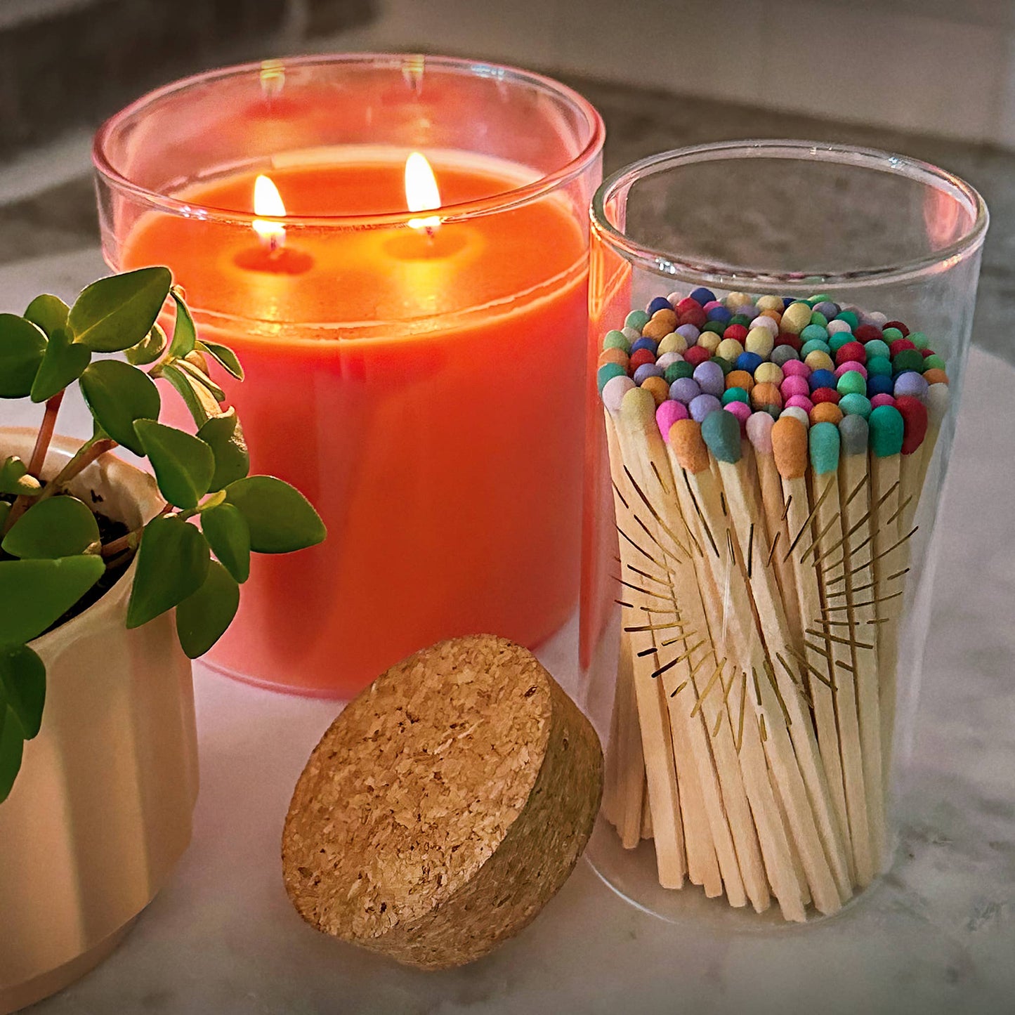 Gold Print with 4" Matches & Lg Cork Top Jar