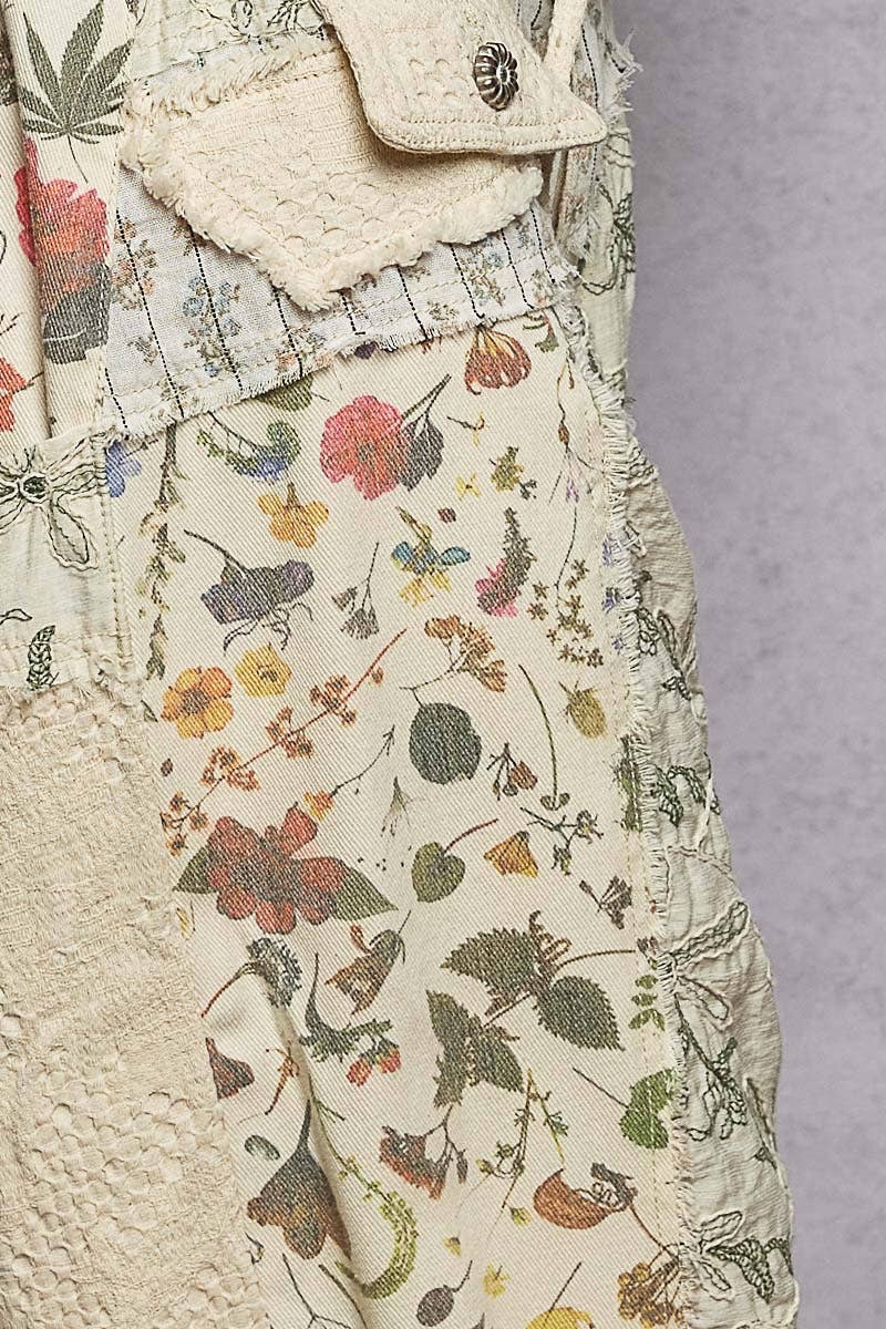 Jacquard Floral Twill Patch Waist Loop Jogger Pants