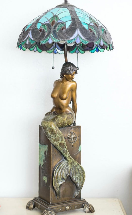 "Ocean's Light" Mermaid Lamp Bronze Sculpture