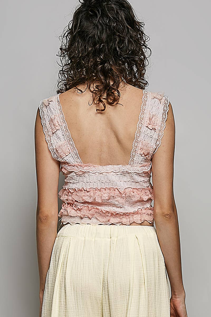 V-neck Sleeveless Cropped Woven Lace Top
