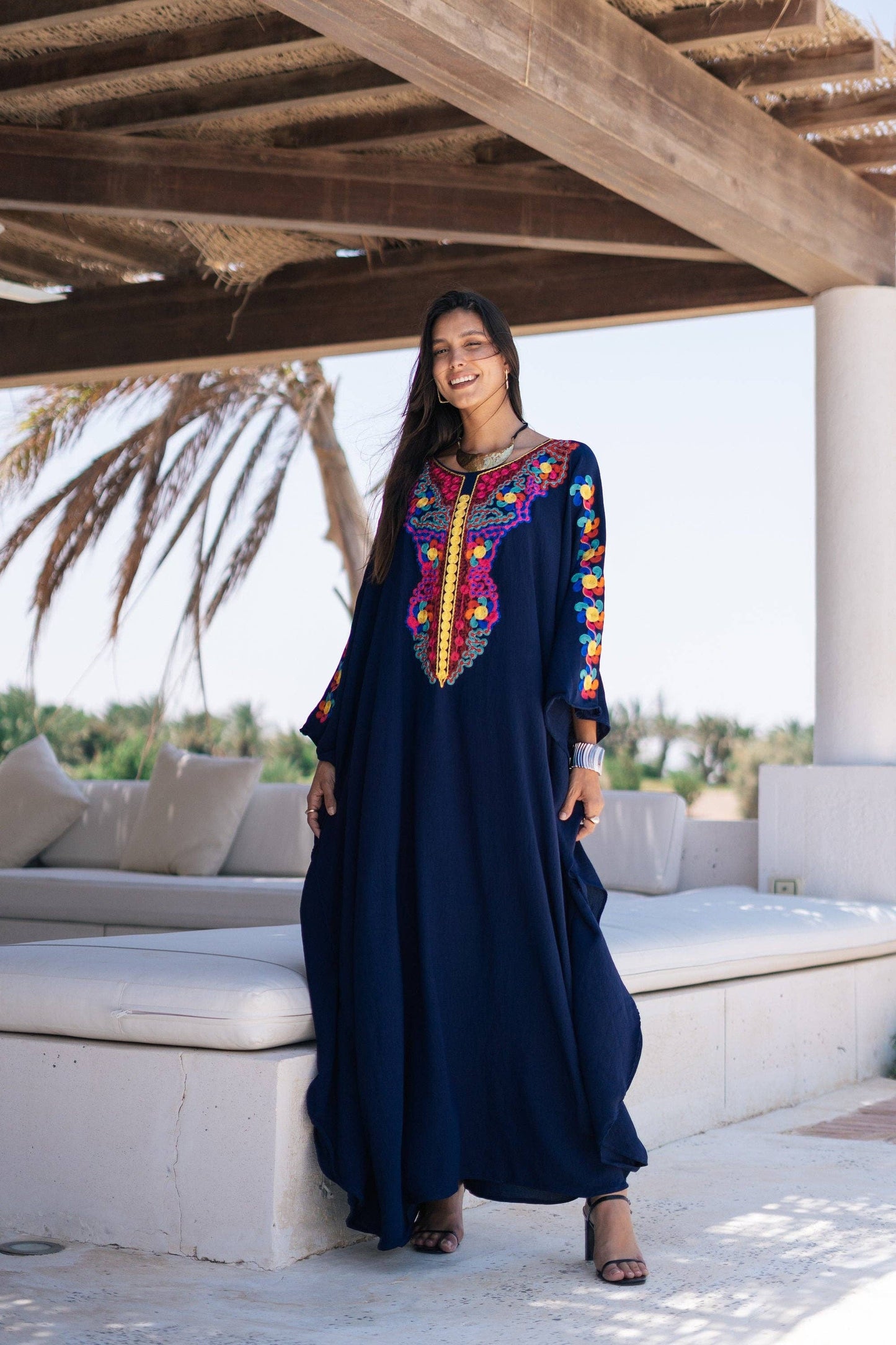 Boho Navy blue embroidered kaftan for women, caftan, women's kaftan, free size Kaftan, Summer Kaftan, Caftans for women