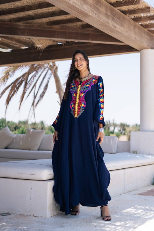 Boho Navy blue embroidered kaftan for women, caftan, women's kaftan, free size Kaftan, Summer Kaftan, Caftans for women