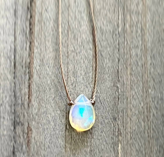 Ethiopian Opal Small Faceted Teardrop Necklace: 16, 18 or 20" legnth