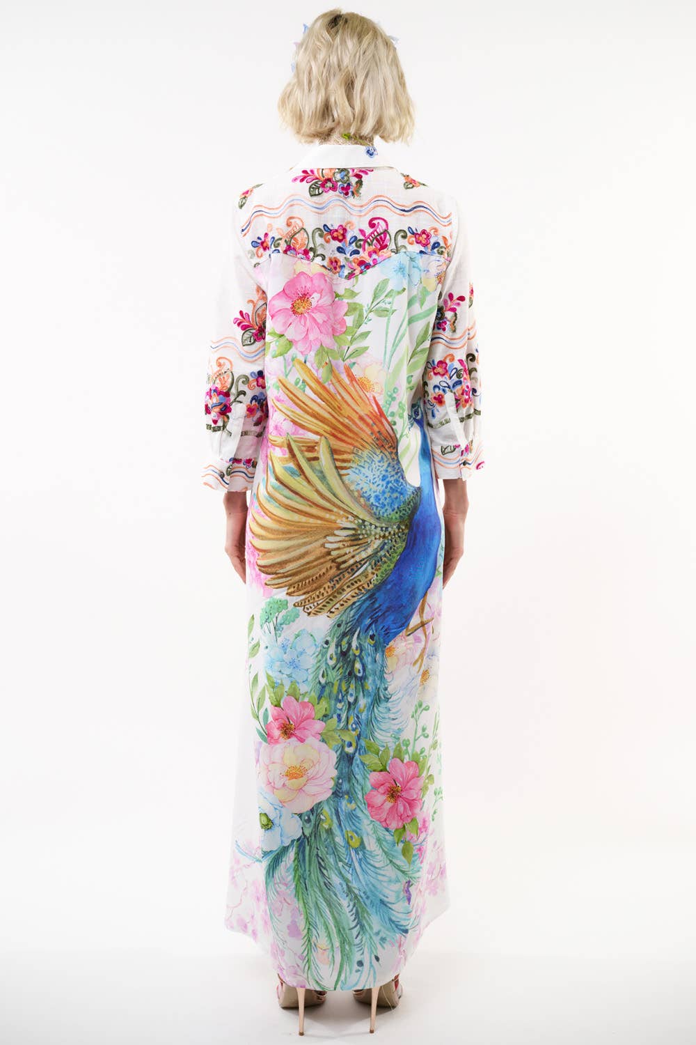 Beauty Mark Embroidered Maxi Duster / Shirt Dress : White /