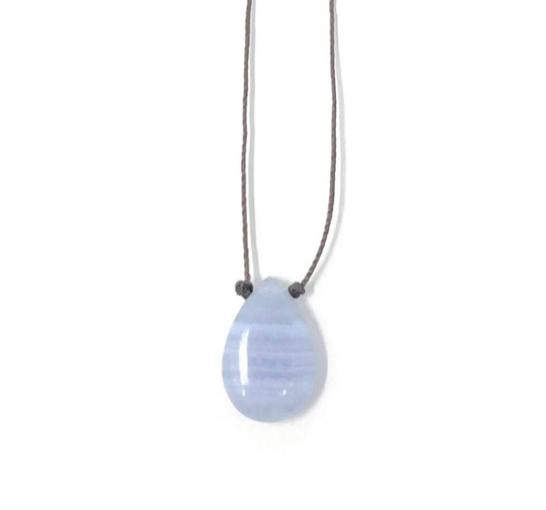 Blue Lace Agate Smooth Teardrop Cord Necklace : 16, 18, 20 inches