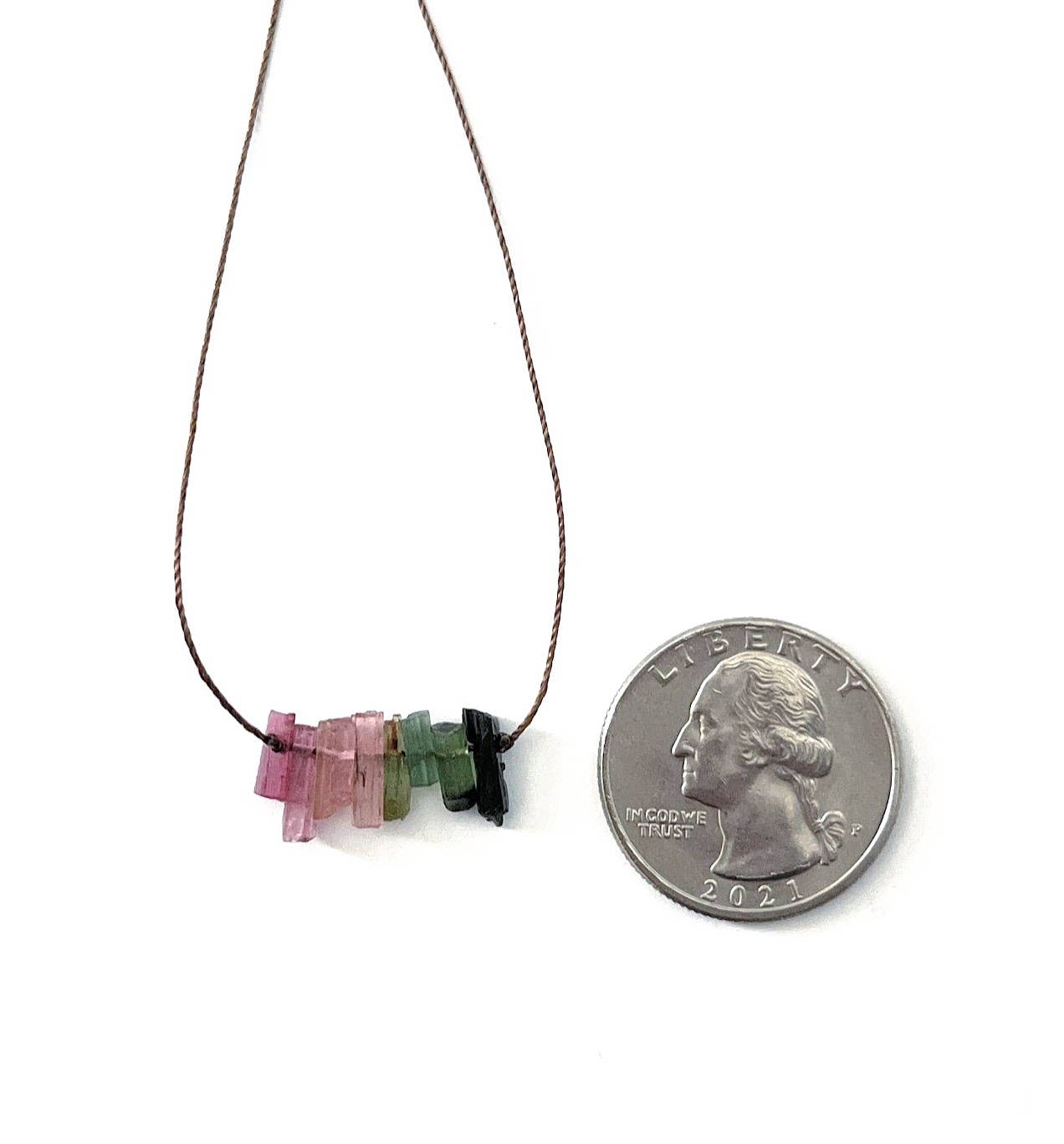 Multi Tourmaline Stick Bar Necklace: 18" or 20"