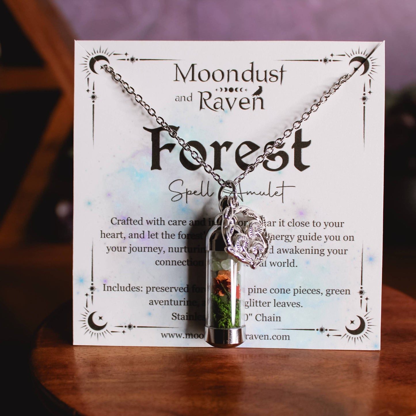Forest Spell Jar Amulet Necklace, Witchy Crystal Jewelry