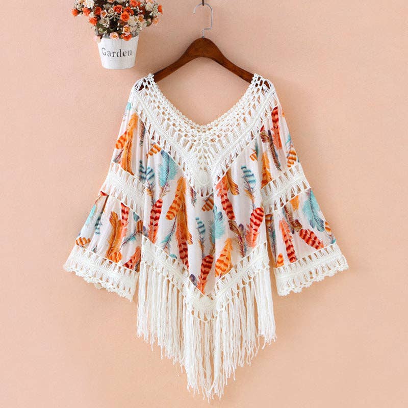 Bohemian Tassel Shawl: ORANGE / AVERAGE