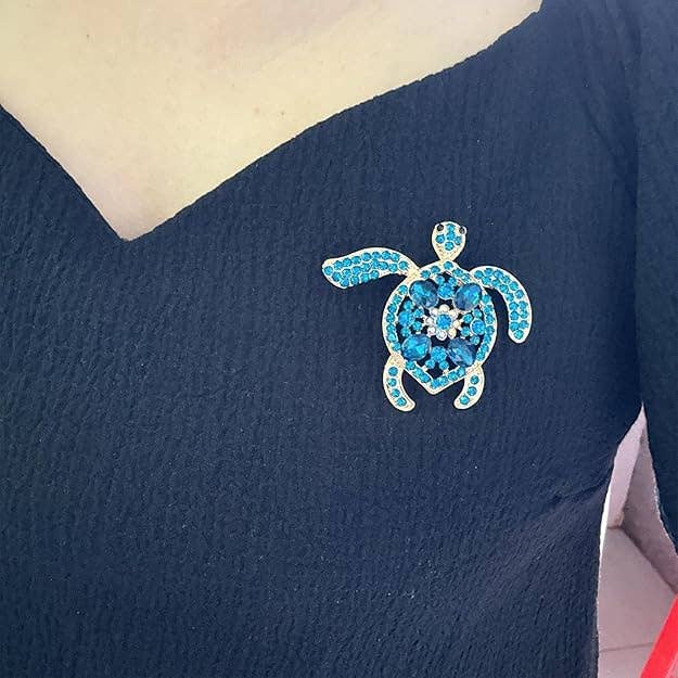 Crystal Turtle Brooch - Sparkling Blue Rhinestone