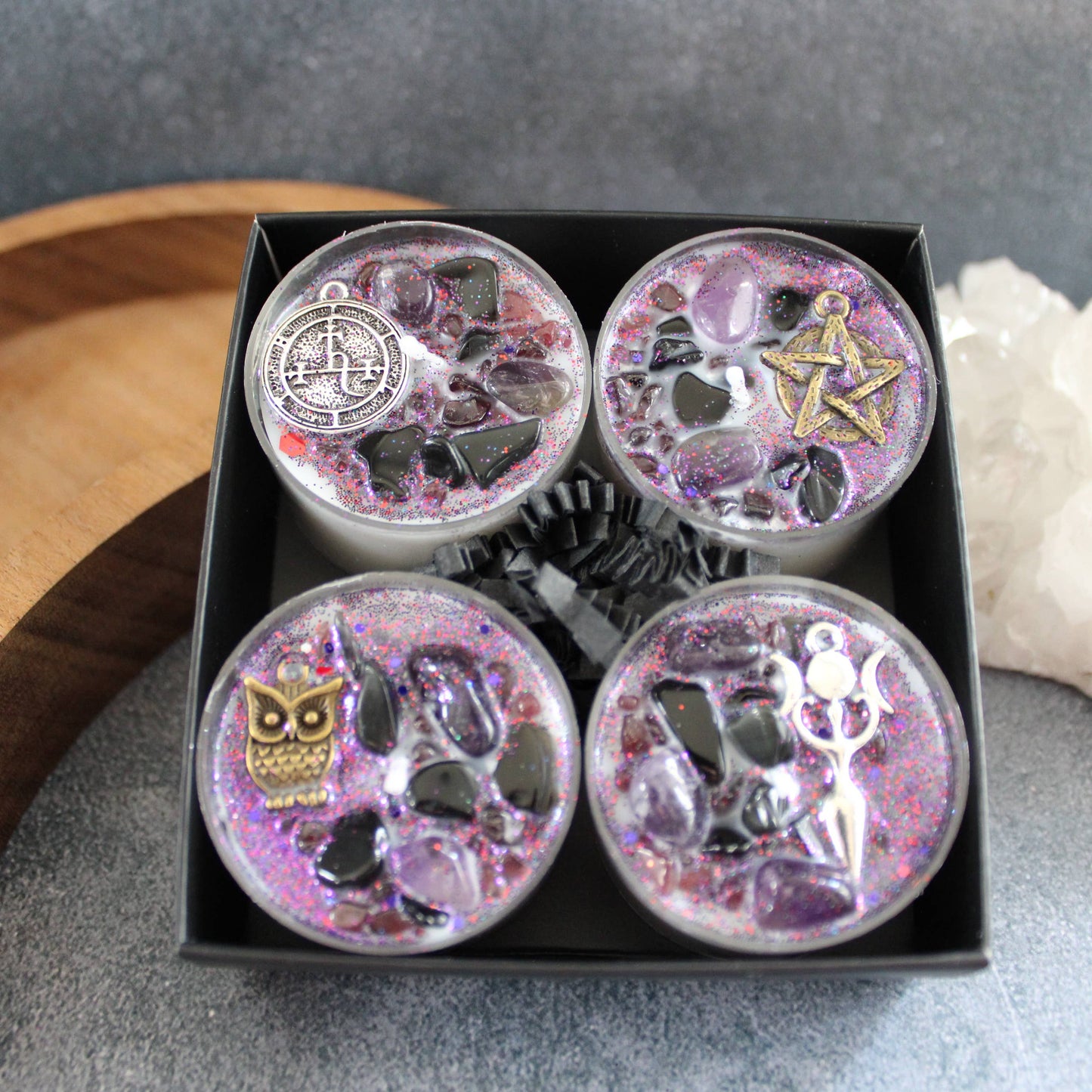 Lilith Tealight Crystal Candles, Ritual Candles