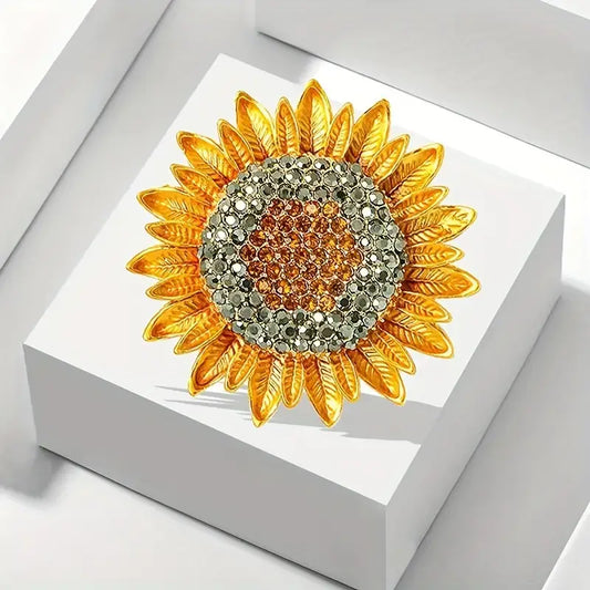 Vibrant Sunflower Brooch, Rhinestones, Elegant 1.5"