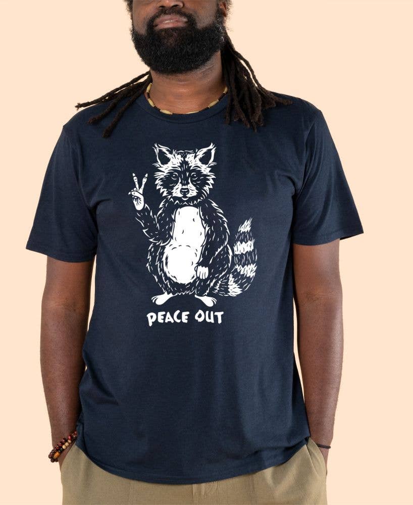 Peace Out Raccoon Organic T-Shirt - Unisex: XXL