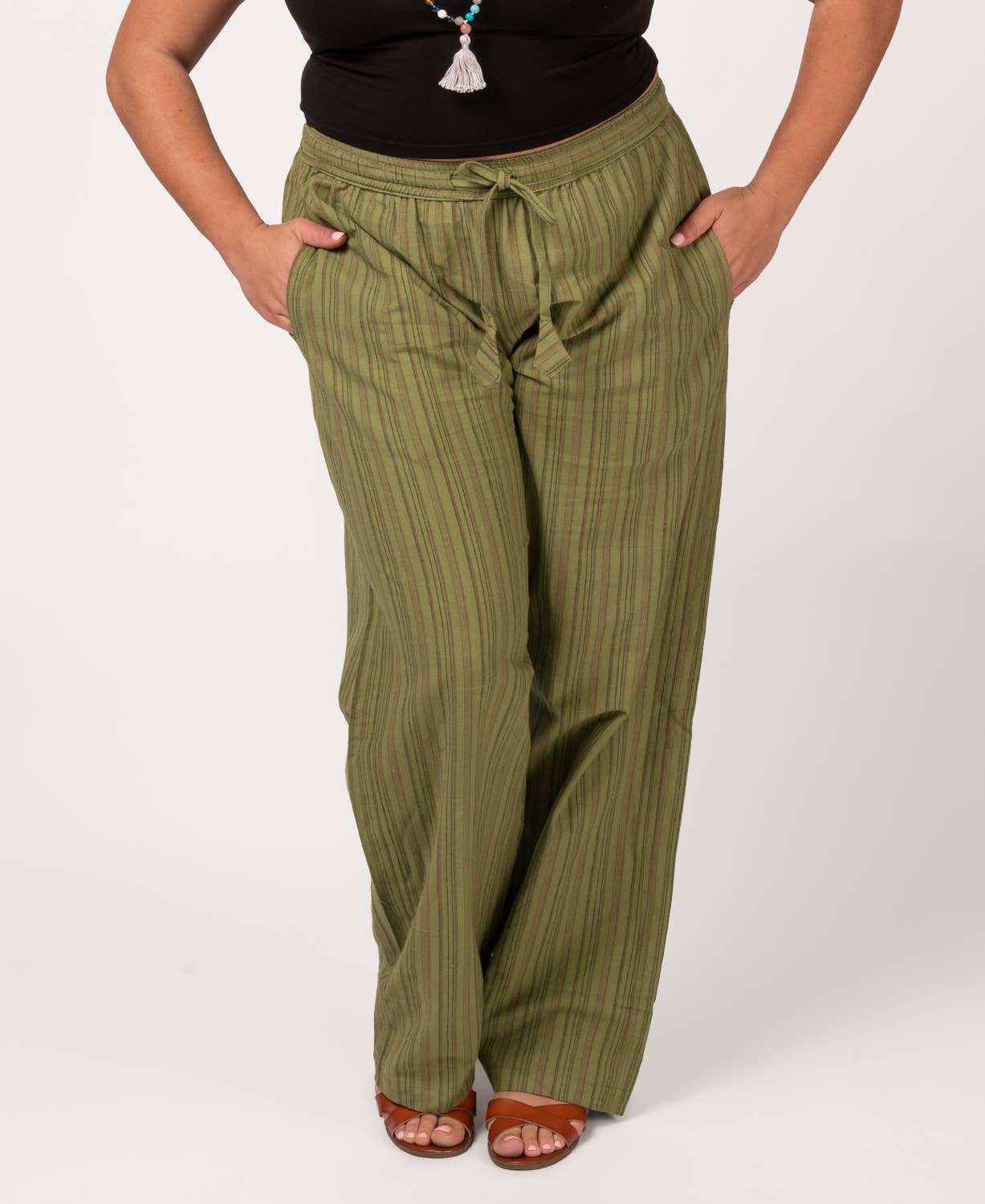 Striped Hippie Pants - Spirit Sage: SM