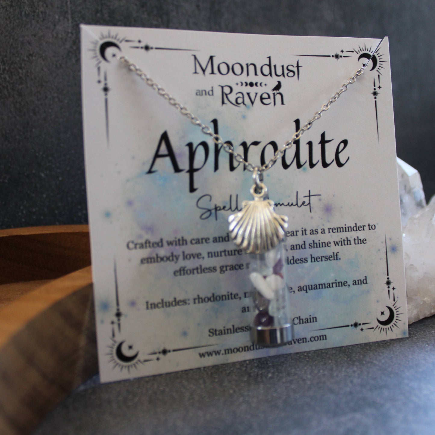 Aphrodite Spell Jar Amulet Necklace, Witchy Crystal Jewelry