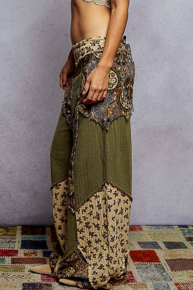 Printed Patchwork Woven Pants S-L