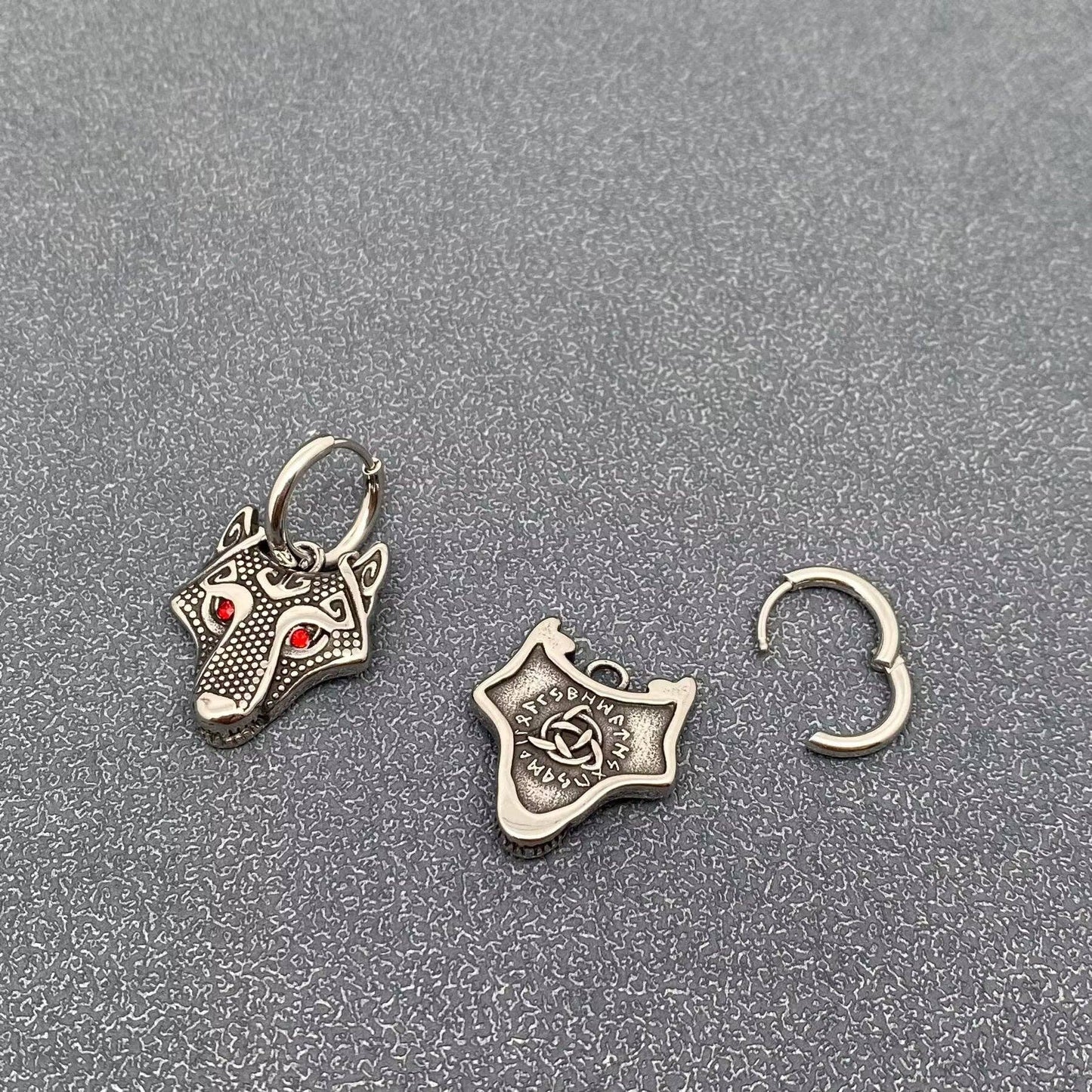 Viking Celtic Trinity Rune Wolf Head S.Steel Earrings - MJ