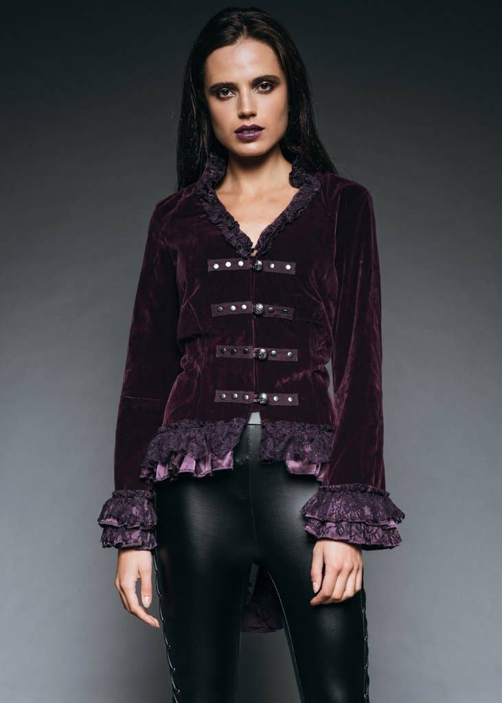 Purple Velvet Steampunk Tail Jacket Goth Tailcoat Burlesque : Small-4X