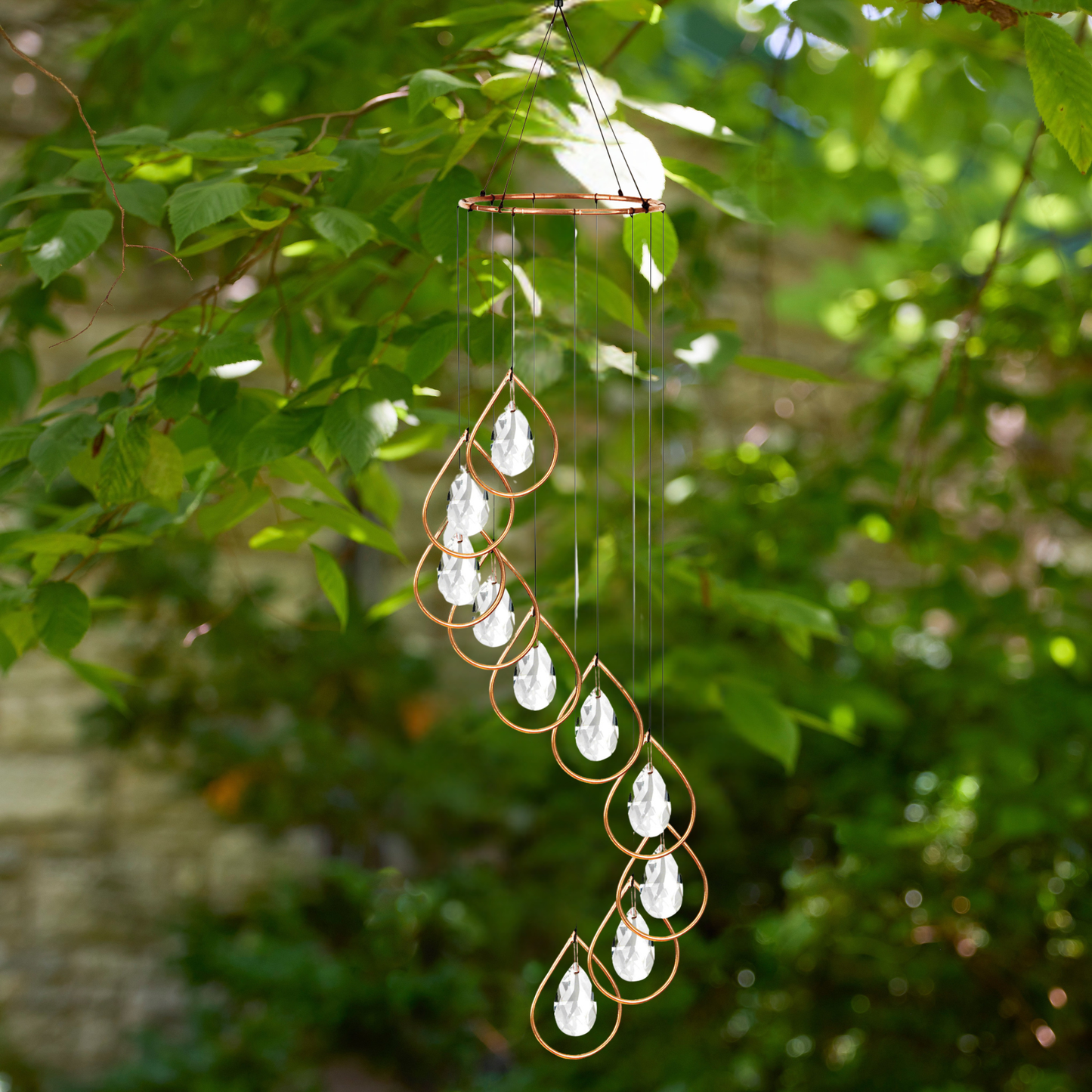 Copper Teardrop Spiral Suncatcher Windchime - 35"