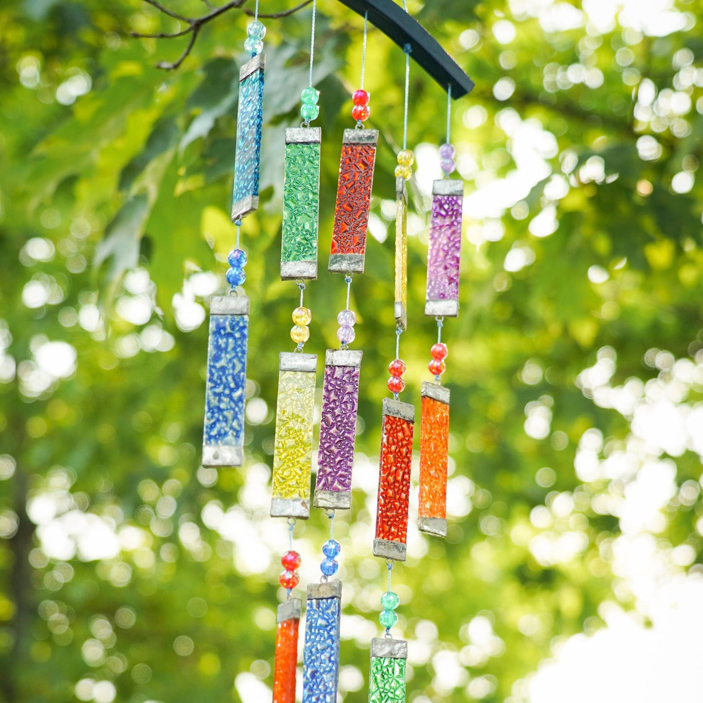 Rainbow Textured Tiered Glass Mobile Wind Chime