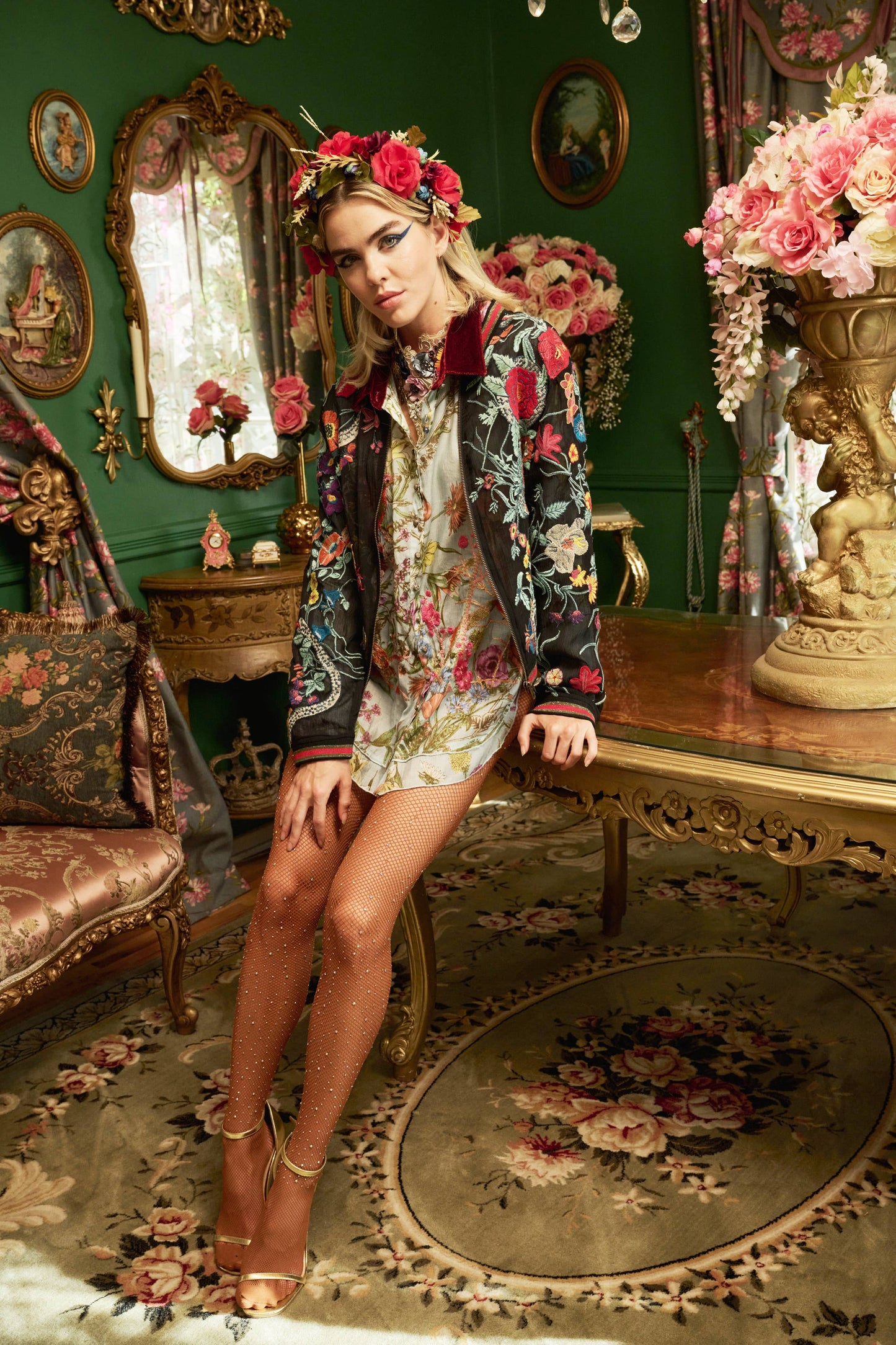 Bellezza Embroidered Bomber Jacket: Black Floral / S